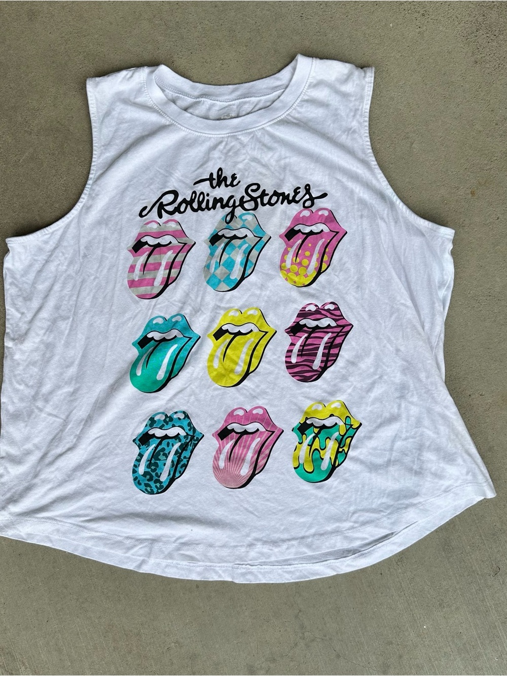 The Rolling Stones White Graphic Muscle Tee on Comfort Colors tank XL
